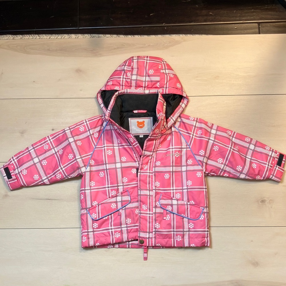 🩷 Southline Toddler Pink Plaid Snowflakes Snowboarding Skiing Jacket 100 3T 4T